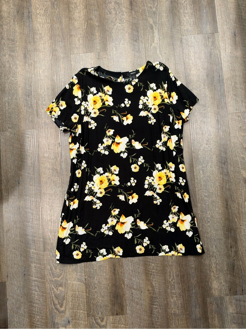 Plus size Floral Short Sleeve Black & Yellow Women’s dress